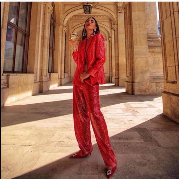 Zara | Pants u0026 Jumpsuits | Zara Red Sequin Pants | Poshmark